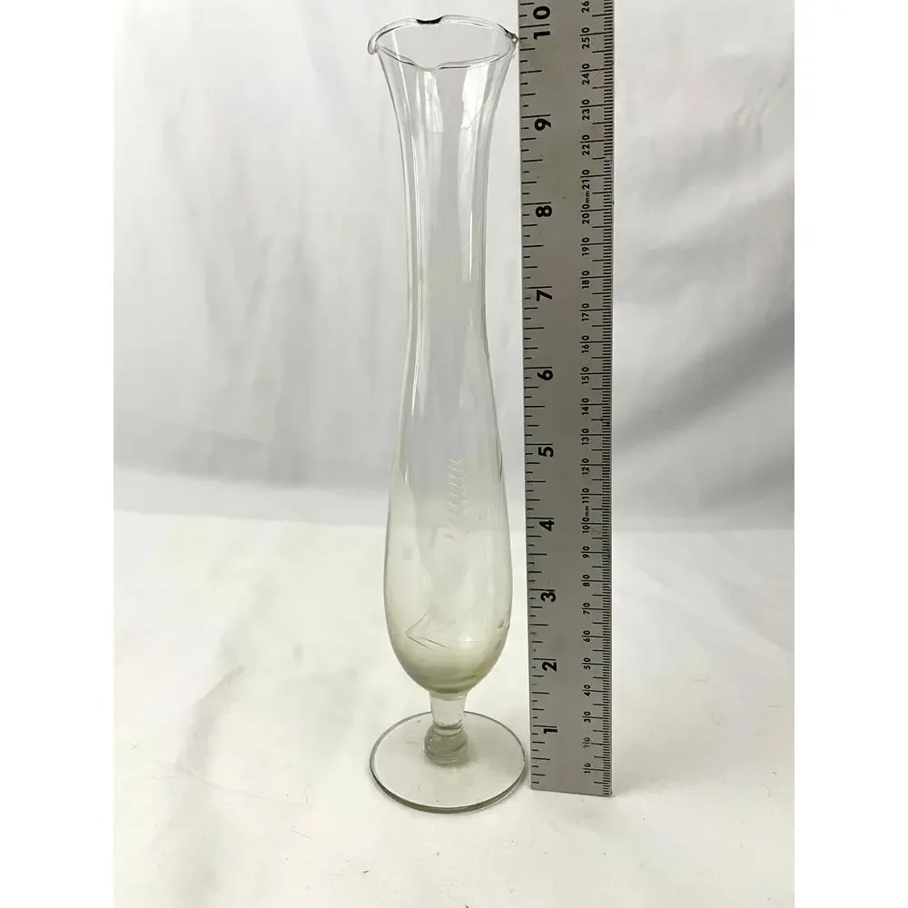 VTG‎ Flower Etched Glass Bud Vase Grape Design 10